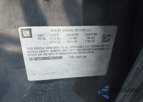 2016 Chevrolet Cruze Ls Auto из США, поврежденный, VIN 1G1BC5SM9G7308386